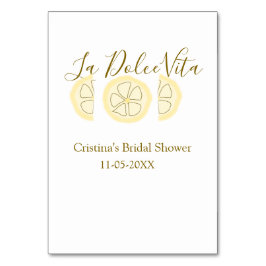 Tarjeta De Mesa La Dolce Vita yellow lemon bridal shower pastel bo