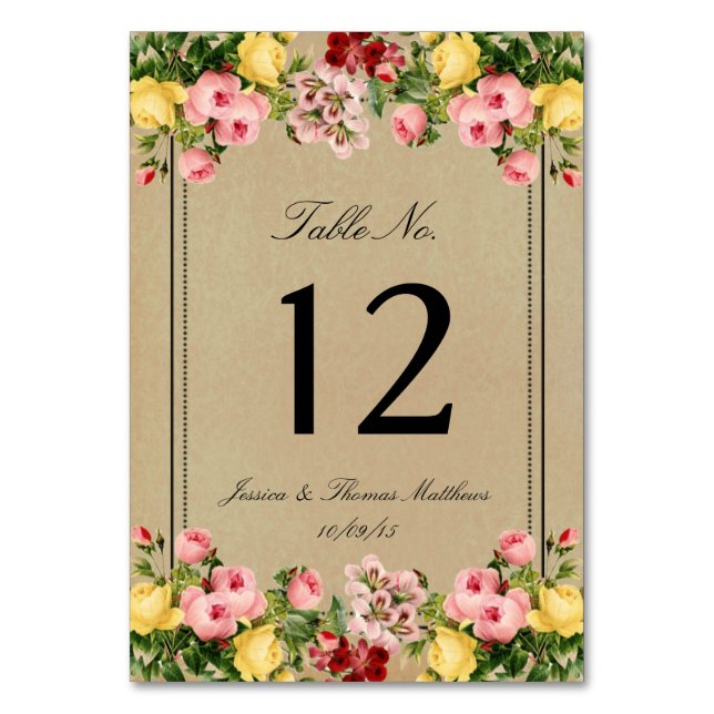 Tarjeta De Mesa La elegante colección de Bodas florales de época (Anverso)