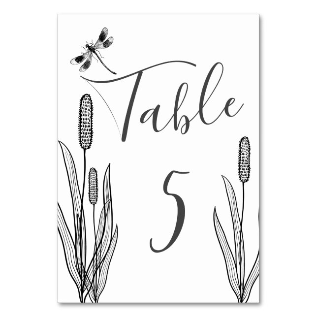 Tarjeta De Mesa La libélula simple y el Boda blanco negro (Anverso)