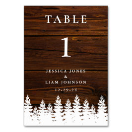 Tarjeta De Mesa La madera de campo rústico cae en la boda invernal