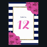 Tarjeta De Mesa La Moda Moderna Colección Boda Luxe Roses Rosa<br><div class="desc">La moderna colección de bodas de lujo de moda cuenta con un fondo clásico de rayas azul marino y blanco acentuado con hermosas rosas y un falso marco de Relieve metalizado dorado. Estas tarjetas de número de mesa son fáciles de personalizar y serán el accesorio perfecto para cualquier boda, ducha...</div>