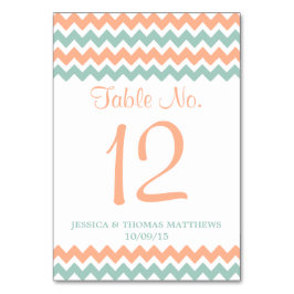 Tarjeta De Mesa La moderna colección de Bodas Chevron Peach & Mint