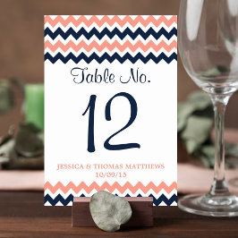 Tarjeta De Mesa La moderna colección de Bodas Chevron - rosa y mar