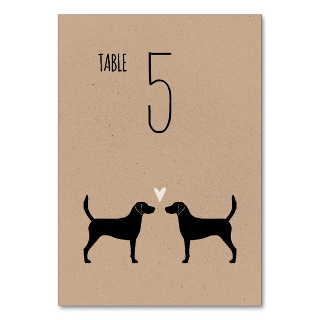 Tarjeta De Mesa La recepción de la boda de las siluetas de perro H (Anverso)