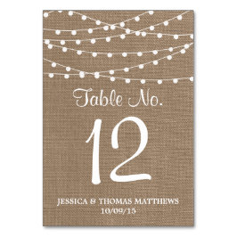 Tarjeta De Mesa La Rustic Burlap String ilumina la colección Boda