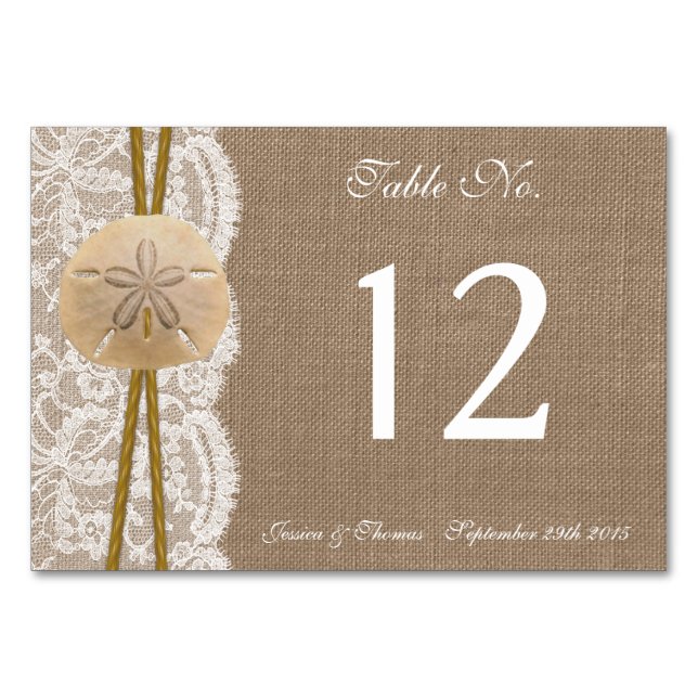 Tarjeta De Mesa La Rustic Sand Dollar Beach Wedding (Anverso)