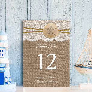 Tarjeta De Mesa La Rustic Sand Dollar Beach Wedding