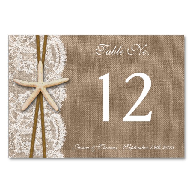 Tarjeta De Mesa La Rustic Starfish Beach Wedding (Anverso)