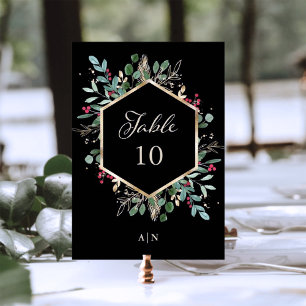 Tarjeta De Mesa La vegetación dorada en negro   Boda de Navidades