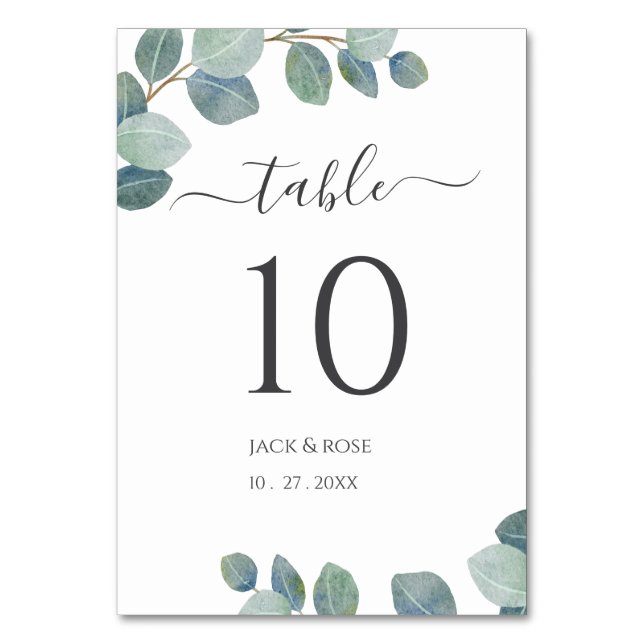 Tarjeta De Mesa La vegetación rústica Eucalyptus Boda de verano. (Anverso)