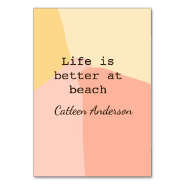 Tarjeta De Mesa La vida es mejor en la playa amarillo naranja boho