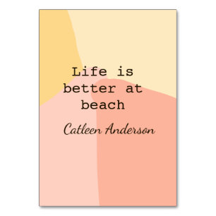 Tarjeta De Mesa La vida es mejor en la playa amarillo naranja boho