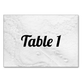 Tarjeta De Mesa Lace blanco y plateado y perlas en satén