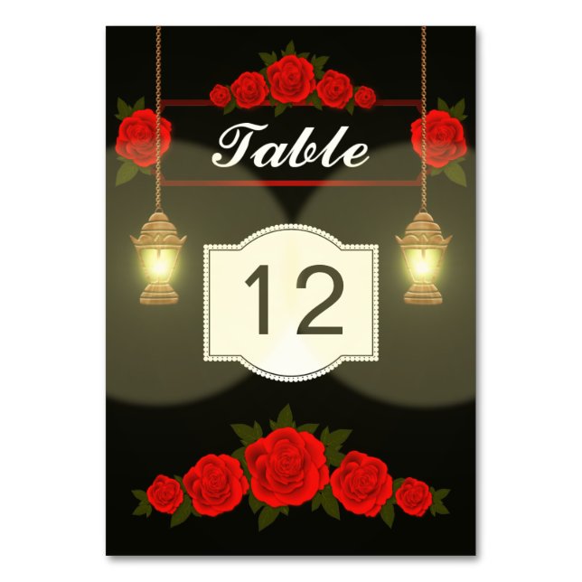 Tarjeta De Mesa Lámparas de rosas rojas (Anverso)
