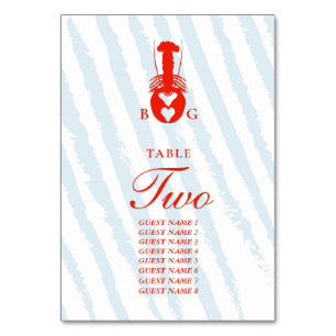 Tarjeta De Mesa Langosta Corazón Rayas Azules Náutico Boda de Play