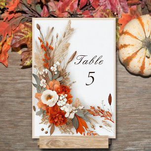 Tarjeta De Mesa Las flores de boho caen los colores, Boda de otoño