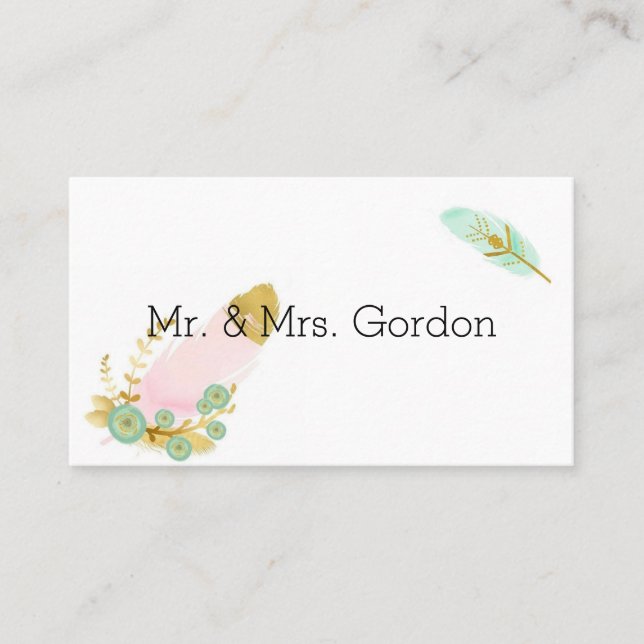 Tarjeta De Mesa Las plumas de oro y rosado del Boho (Anverso)