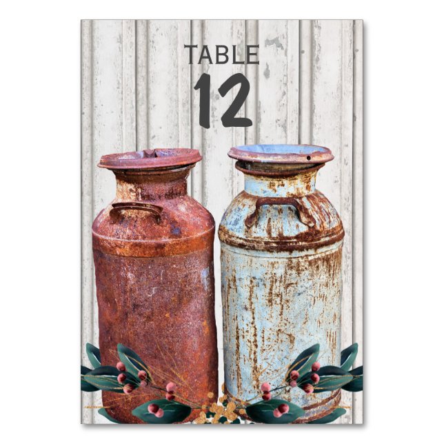 Tarjeta De Mesa Latas de Leche Antiguas de Metal Rústico Monograma (Anverso)