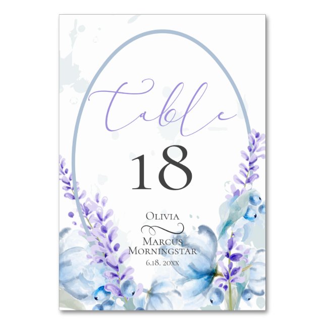 Tarjeta de mesa | Lavanda acuarela - Azul turbio (Anverso)