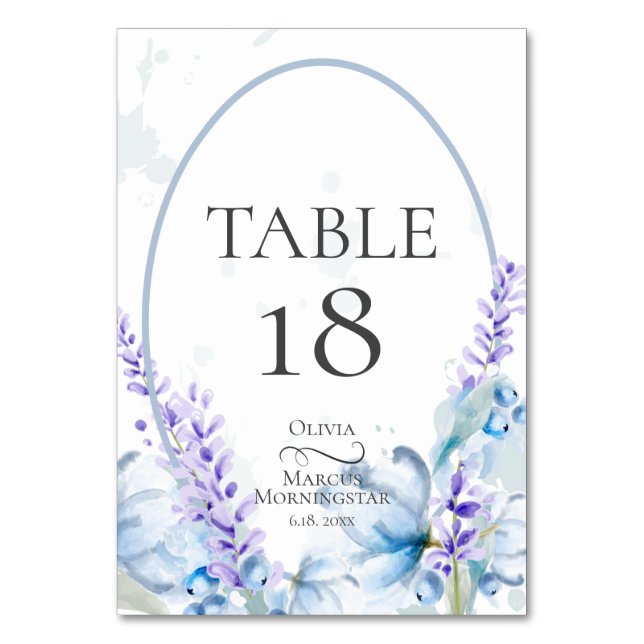 Tarjeta de mesa | Lavanda acuarela - Azul turbio (Anverso)