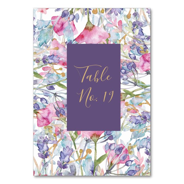 Tarjeta De Mesa lavanda acuarela flor silvestre vegetación follaje (Anverso)