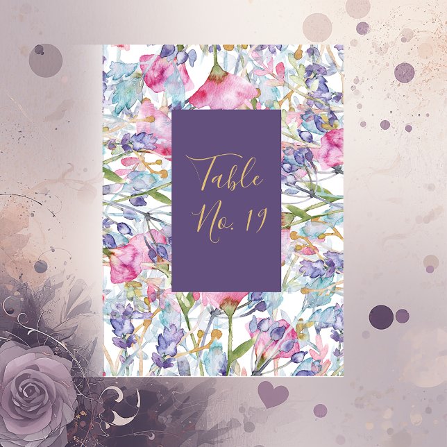 Tarjeta De Mesa lavanda acuarela flor silvestre vegetación follaje (Subido por el creador)