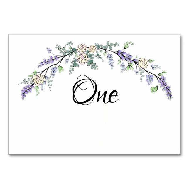 Tarjeta De Mesa Lavanda Marfil Rosa y Eucalipto (Anverso)