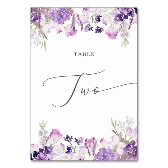 Tarjeta De Mesa Lavanda púrpura Número de tabla de dos (Anverso)