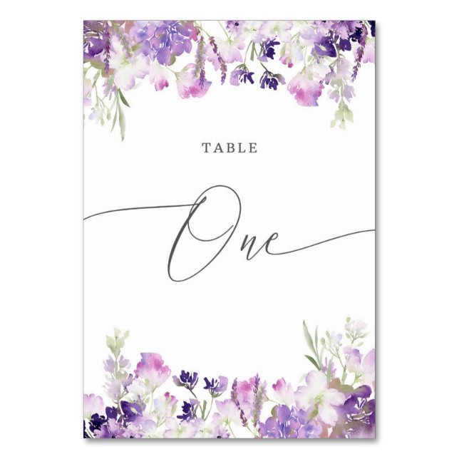 Tarjeta De Mesa Lavanda púrpura Número de tabla uno (Anverso)
