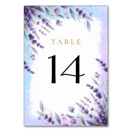 Tarjeta De Mesa Lavandas Y Azul Elegante Acuarela Floral 