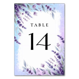 Tarjeta De Mesa Lavandas Y Azul Elegante Acuarela Floral 