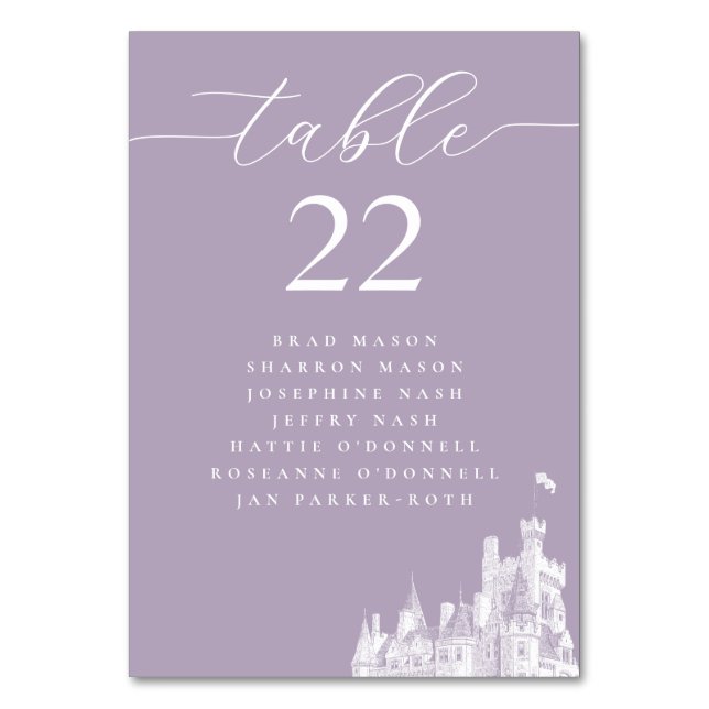 Tarjeta De Mesa Lavender Castle Wedding Seating Plan (Anverso)