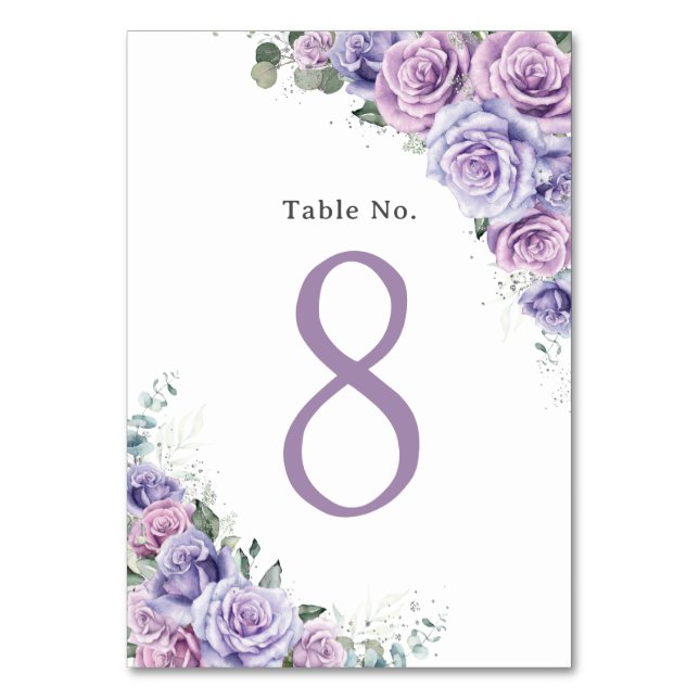 Tarjeta De Mesa Lavender Lilac Purple Floral Cumpleaños Quinceaner (Anverso)