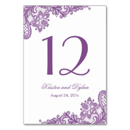 Tarjeta De Mesa Lavender Purple Elegante Boda de encaje número de 