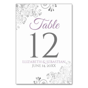 Tarjeta De Mesa Lavender Purple & Grey Elegree Boda filigrí