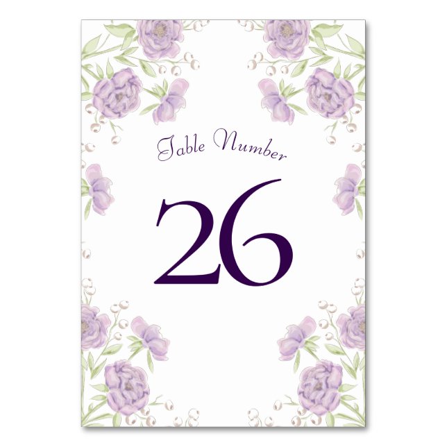 Tarjeta De Mesa Lavender Purple Rose Wedding (Reverso)