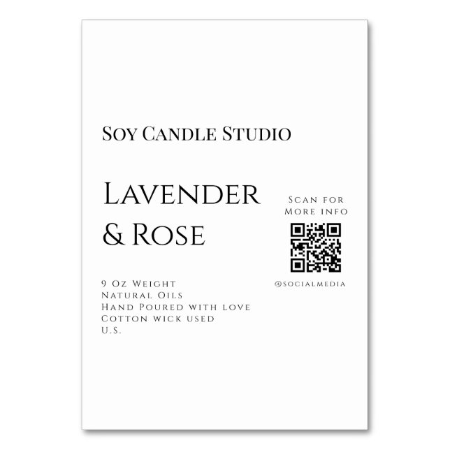 Tarjeta De Mesa Lavender rosa soja negocios de velas añadir código (Anverso)