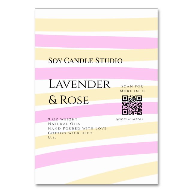 Tarjeta De Mesa Lavender rosa soja negocios de velas añadir código (Anverso)