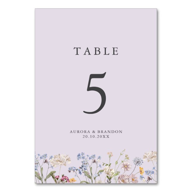 Tarjeta De Mesa Lavender Spring Wildflower Meadow Garden Wedding  (Anverso)