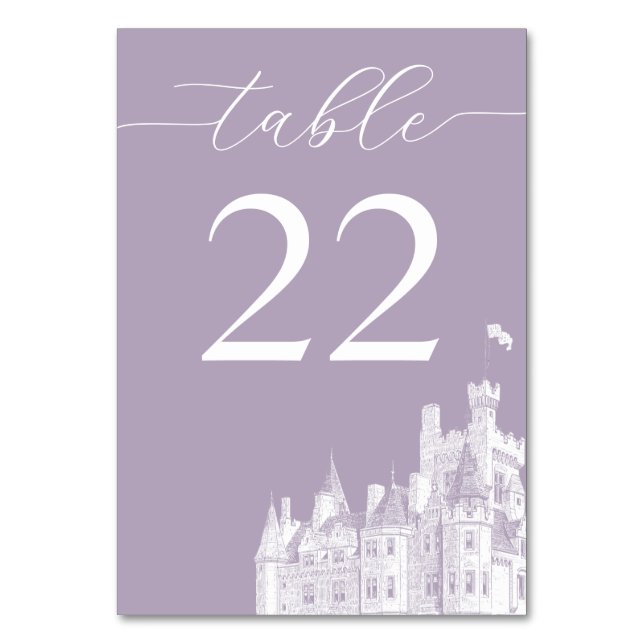 Tarjeta De Mesa Lavender Vintage Castle Destination Wedding (Anverso)