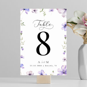 Tarjeta De Mesa Lavender Violet Floral Script Monograma Boda