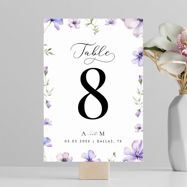 Tarjeta De Mesa Lavender Violet Floral Script Monograma Boda (Subido por el creador)