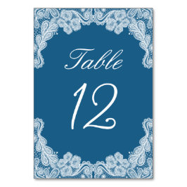 Tarjeta De Mesa Lazo blanco en número de tabla azul