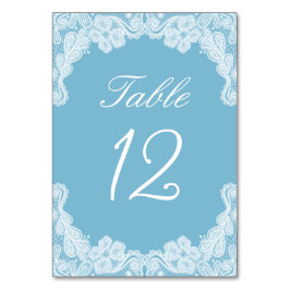 Tarjeta De Mesa Lazo blanco sobre el número de tabla azul Pastel