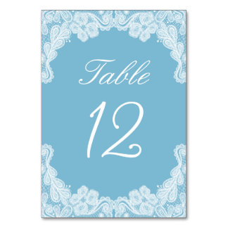 Tarjeta De Mesa Lazo blanco sobre el número de tabla azul Pastel