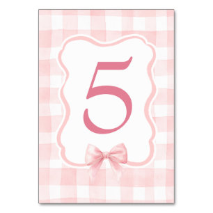 Tarjeta De Mesa Lazo de rubor y gingham rosa, lindo vintage