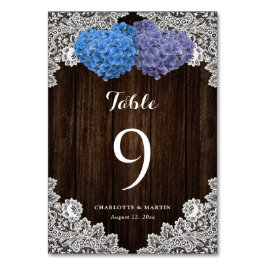 Tarjeta De Mesa Lazo Floral Azul Púrpura Madera Rústica