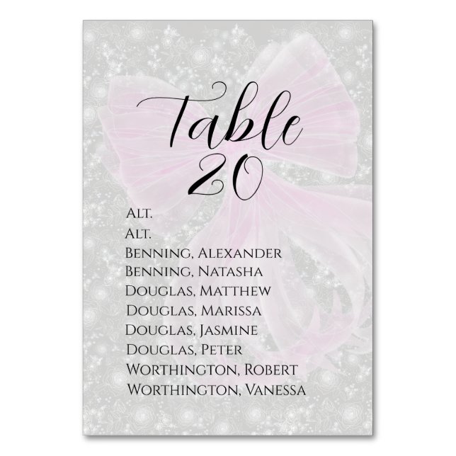 Tarjeta De Mesa Lazo rosa transparente Coquette - (Anverso)