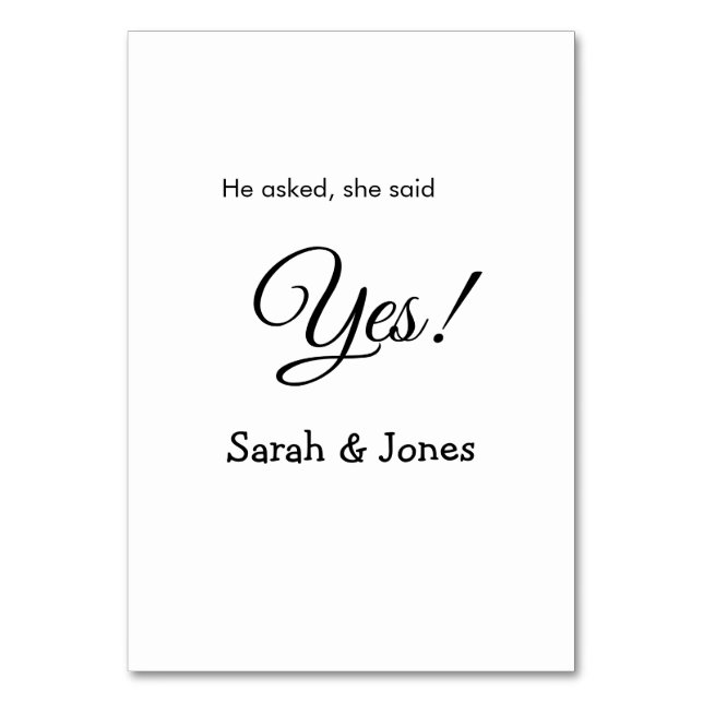 Tarjeta De Mesa Le preguntó que sí, compromiso simple y mínimo (Anverso)