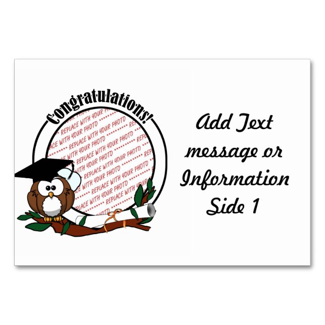 Tarjeta De Mesa Lechuza Graduada Con Cap Y Diploma (Anverso)